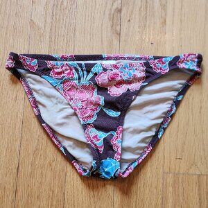 J. Crew Brown/Pink Hawaiian Hibiscus Print Bikini Bottom Size Small